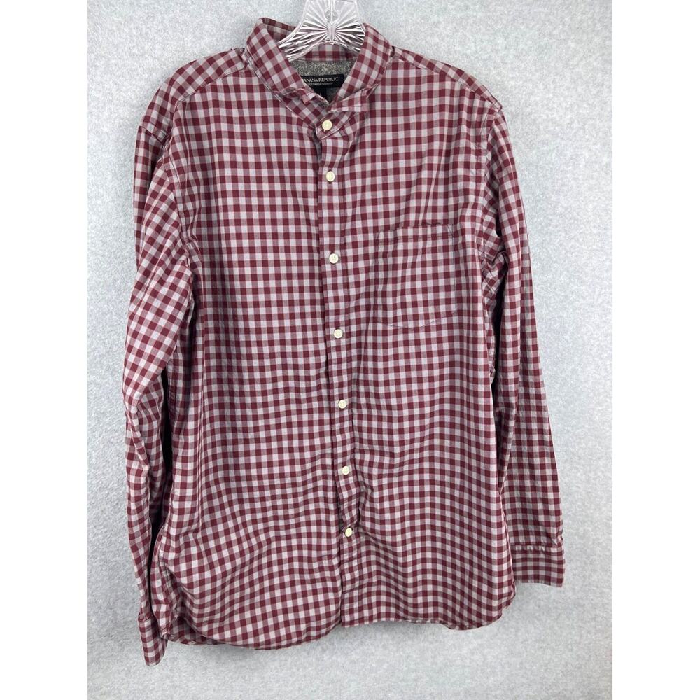 Banana Republic Search Men's L Red Checks Long Sleeve Button Up Preppy Business